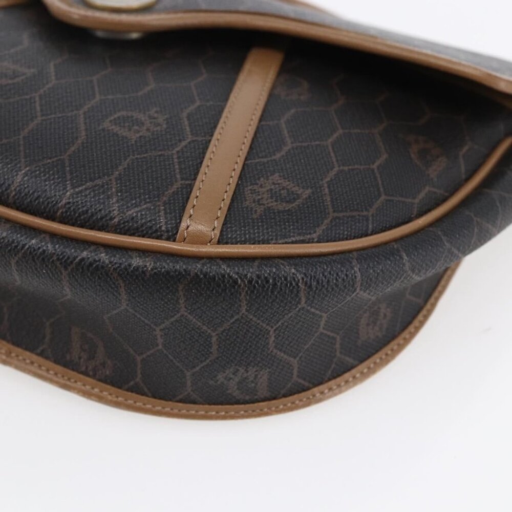Authentic Christian Dior Honeycomb Canvas Shoulder Bag PVC Black Brown gold - Picture 16 of 16